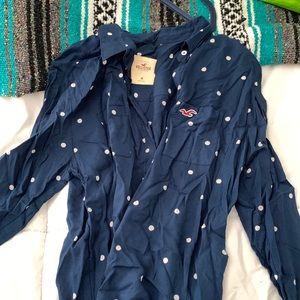 Hollister Navy Polka Dot Button Up Top Size M
